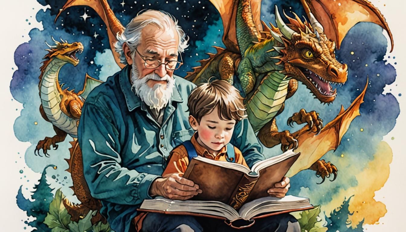 Grandfather reading to Grandson