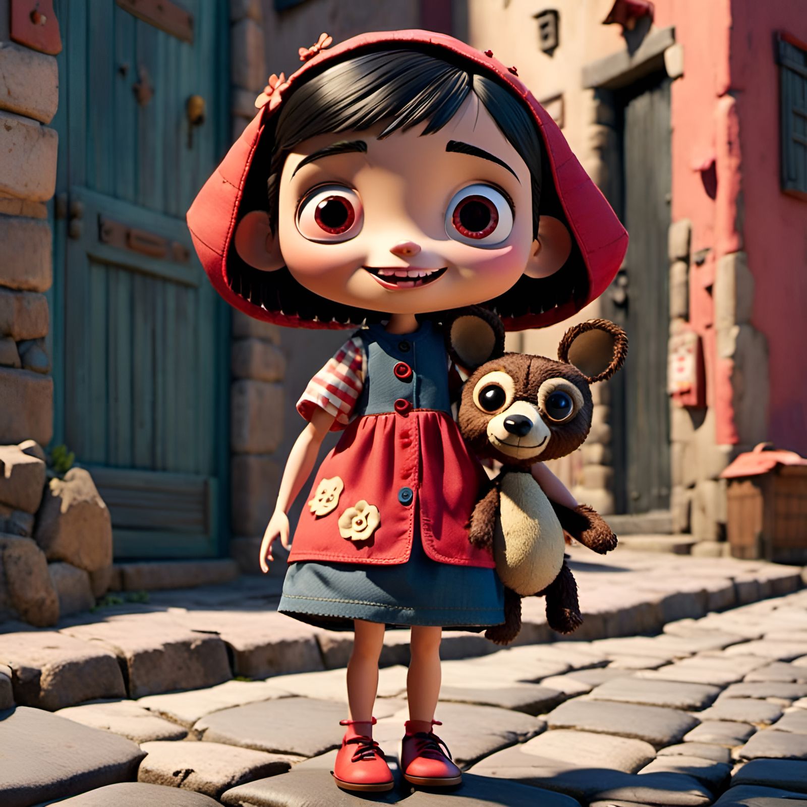  <lora:Dollify:1.0>a lady holding a teddy bear