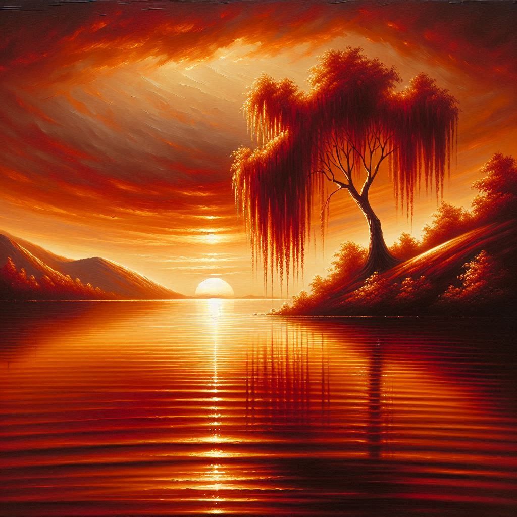 Sunset over the weeping willow