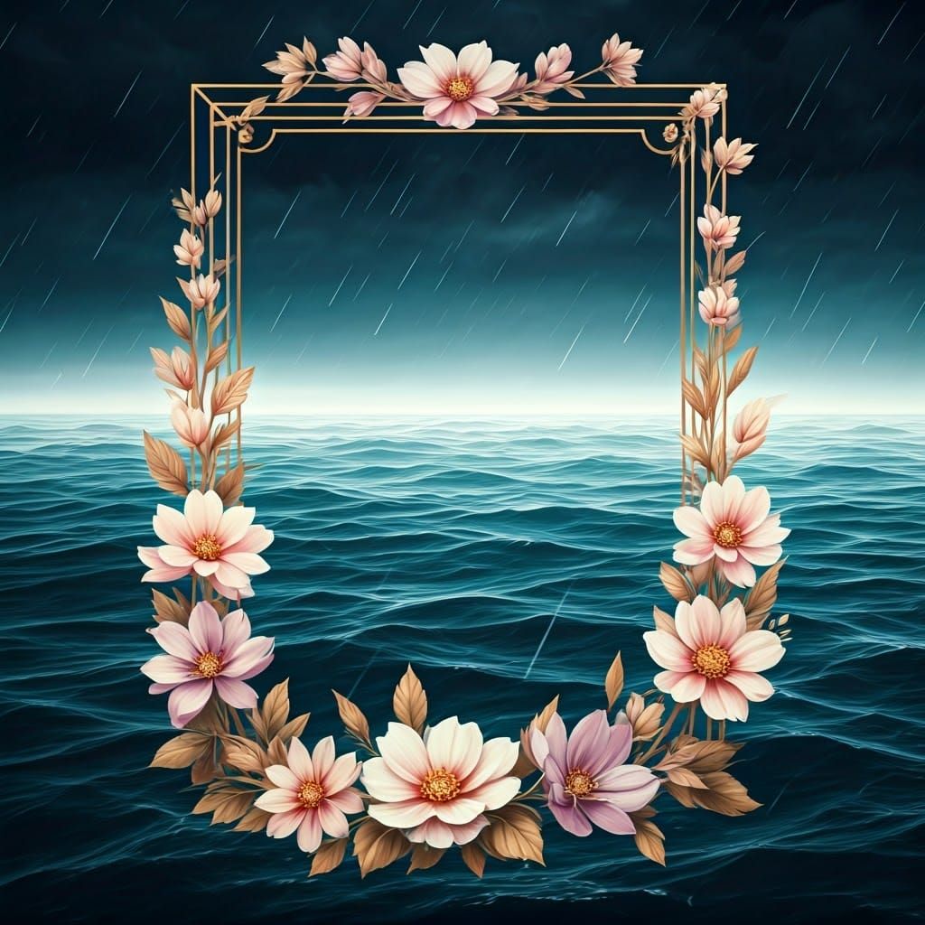 מסגרת פרחונית דקה עם סערת מים מסביב