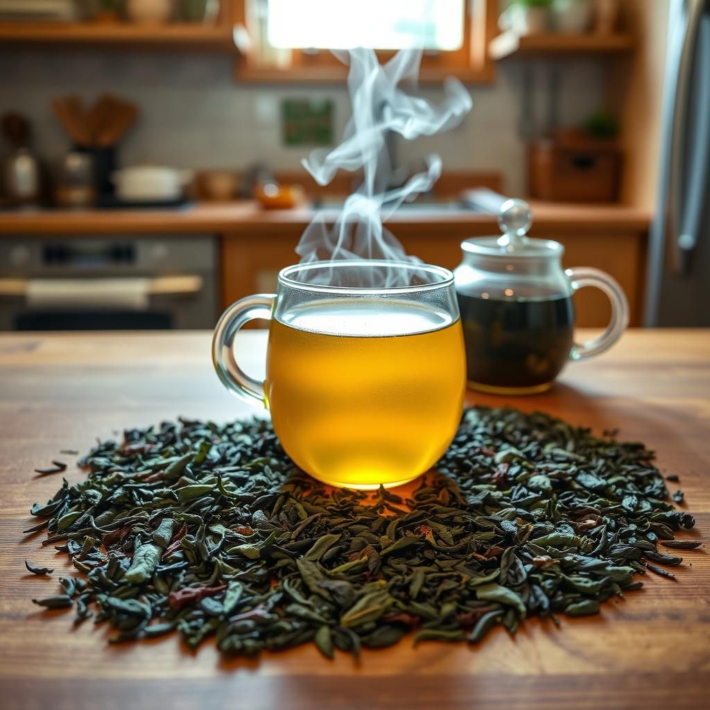 brewed tea from tea leaves, tea leaves laid out in a Fibonac...