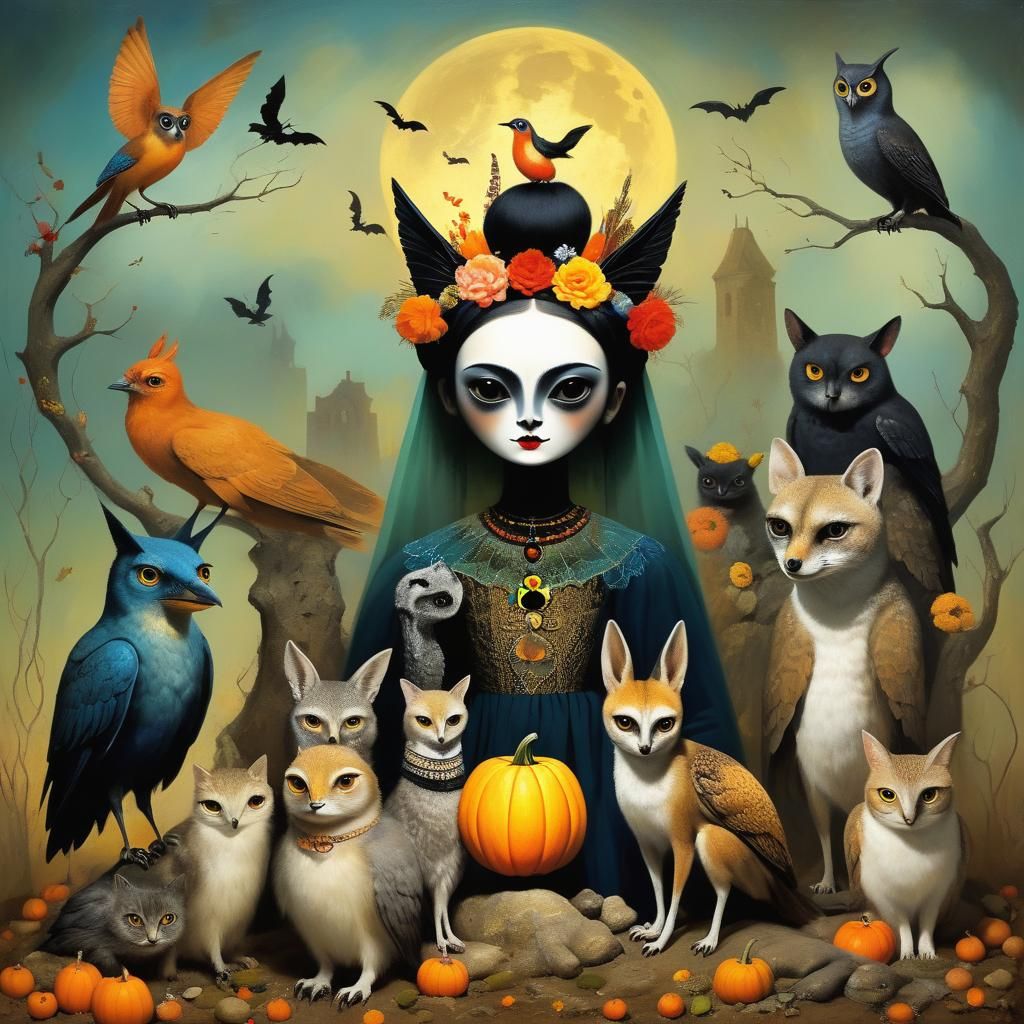 Surreal Halloween Animals in Surrealist Oil Painting