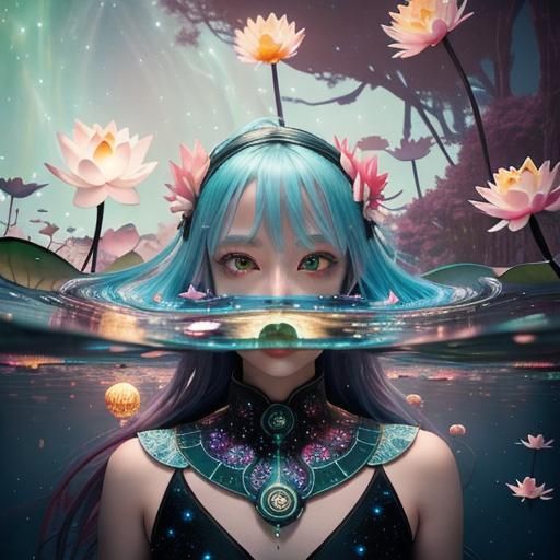 Beautiful art of a modern young lady underneath the waters s...
