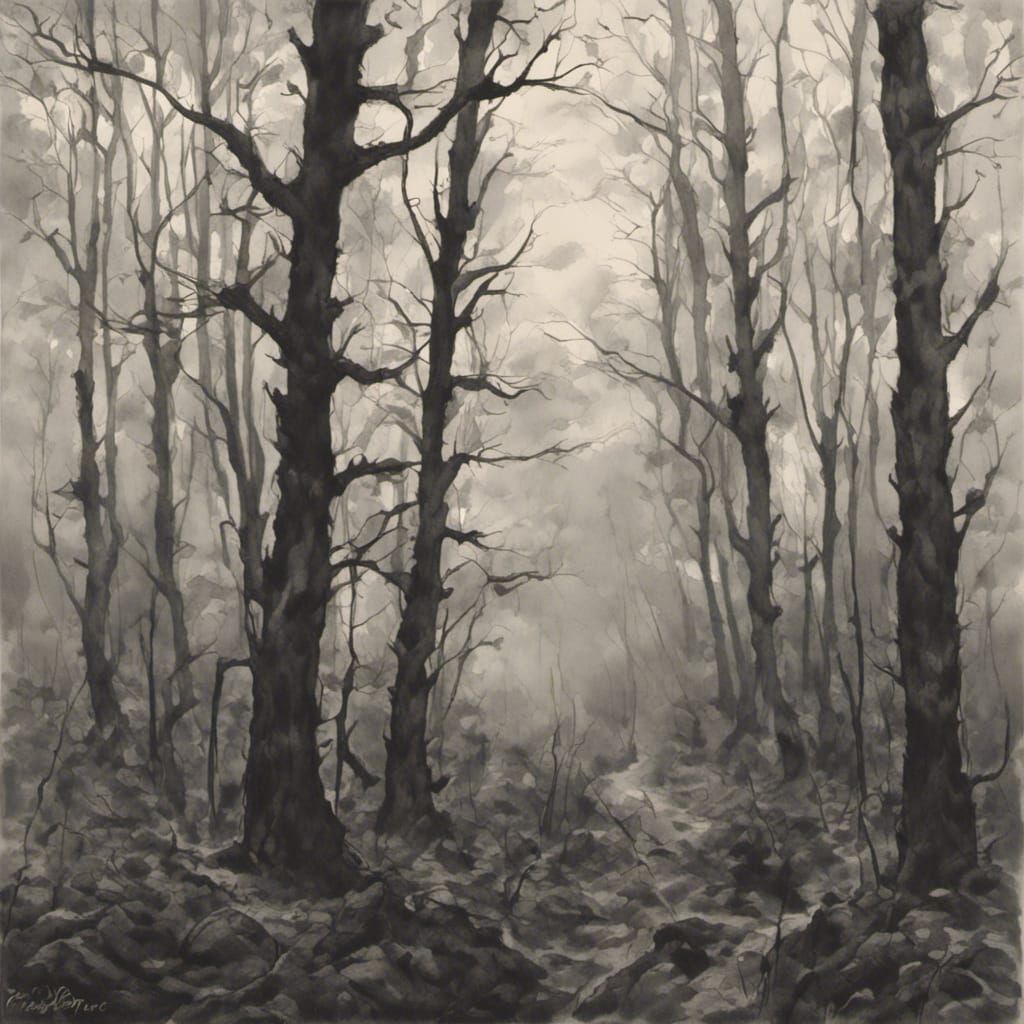 Wild woods foggy misty dark <lora:serene landscapes:1.0> 