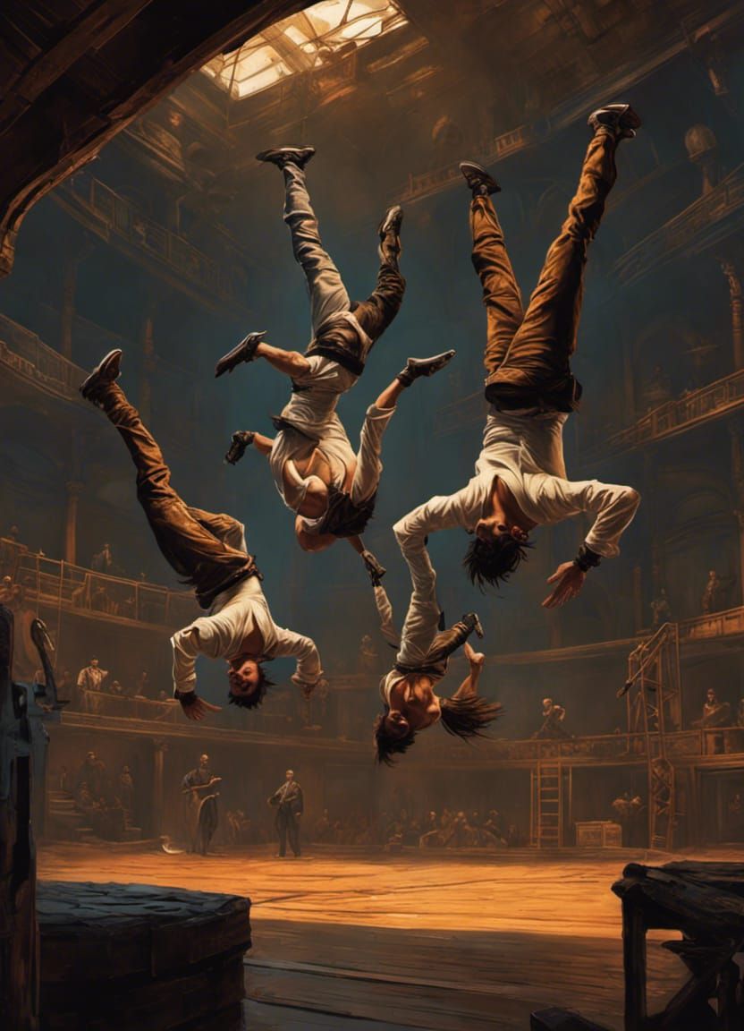 Acrobats with twisted arms and legs doing handstands  by @Harry Mudd