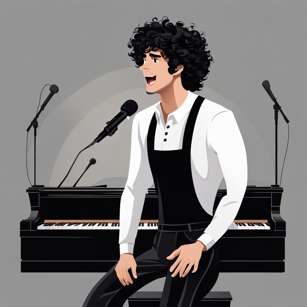 a white skinny man,short dark curly hair, big eyes, white sh...