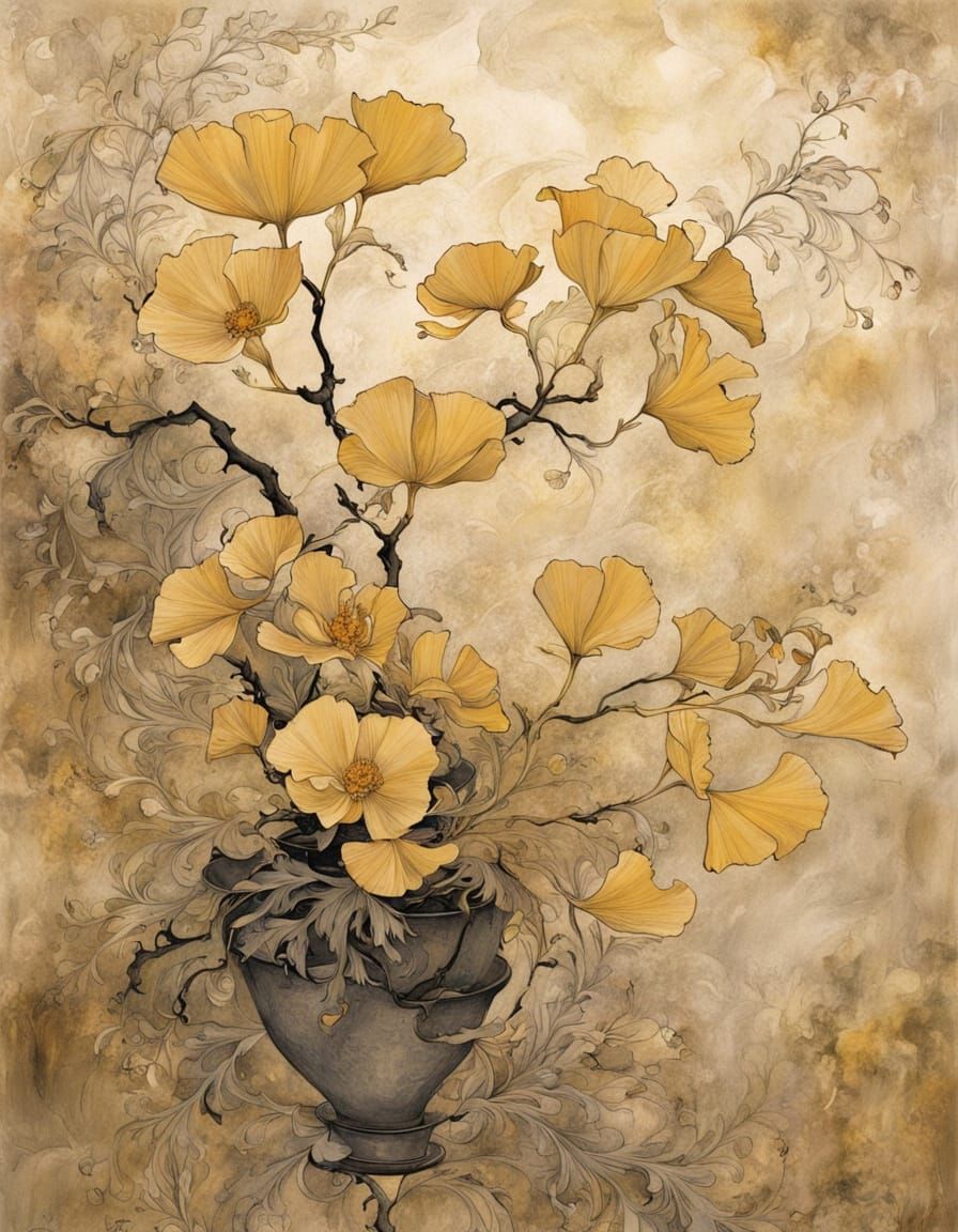 Ikebana, Sumi-e ink art  by @D0npen