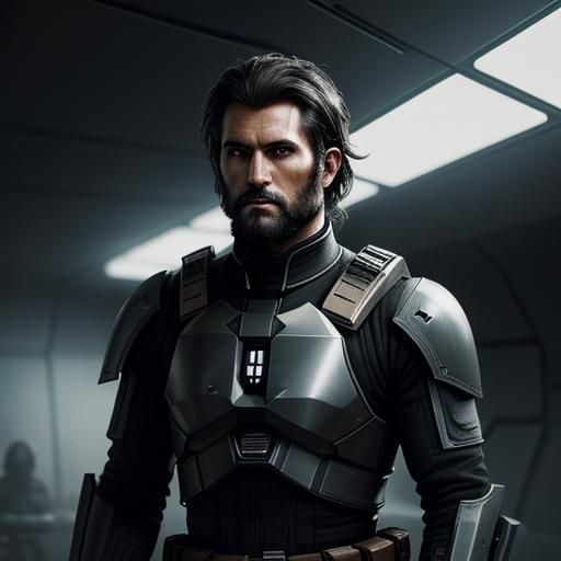 High tech sci fi mercenary, star wars, blacl breastplate, human male ...