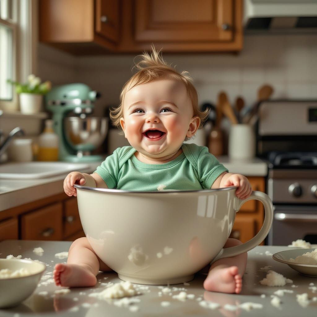 Joyful Baby Laughing in Mixer Bowl