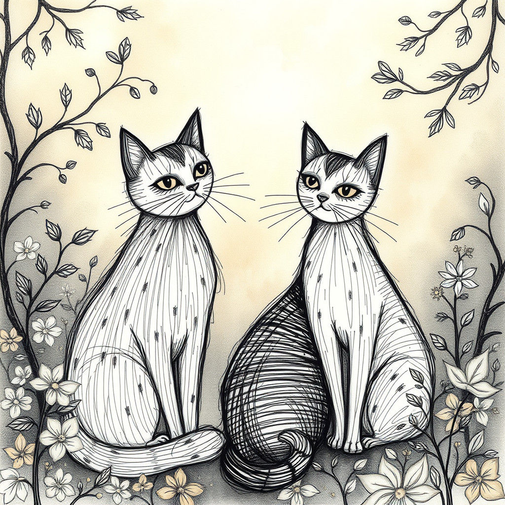 A lot of doodled drawing black and white scribble cats silly  by @Millie