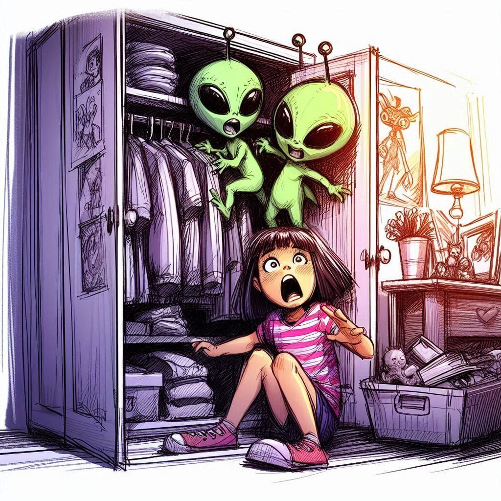 Girl discovers Aliens in the Closet