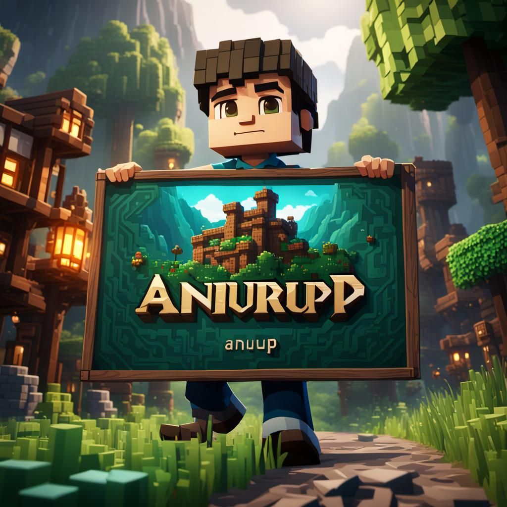 IN MINE CRAFT ALEX HOLDING A BILL BOARD THAT SAYS "ANURUP"