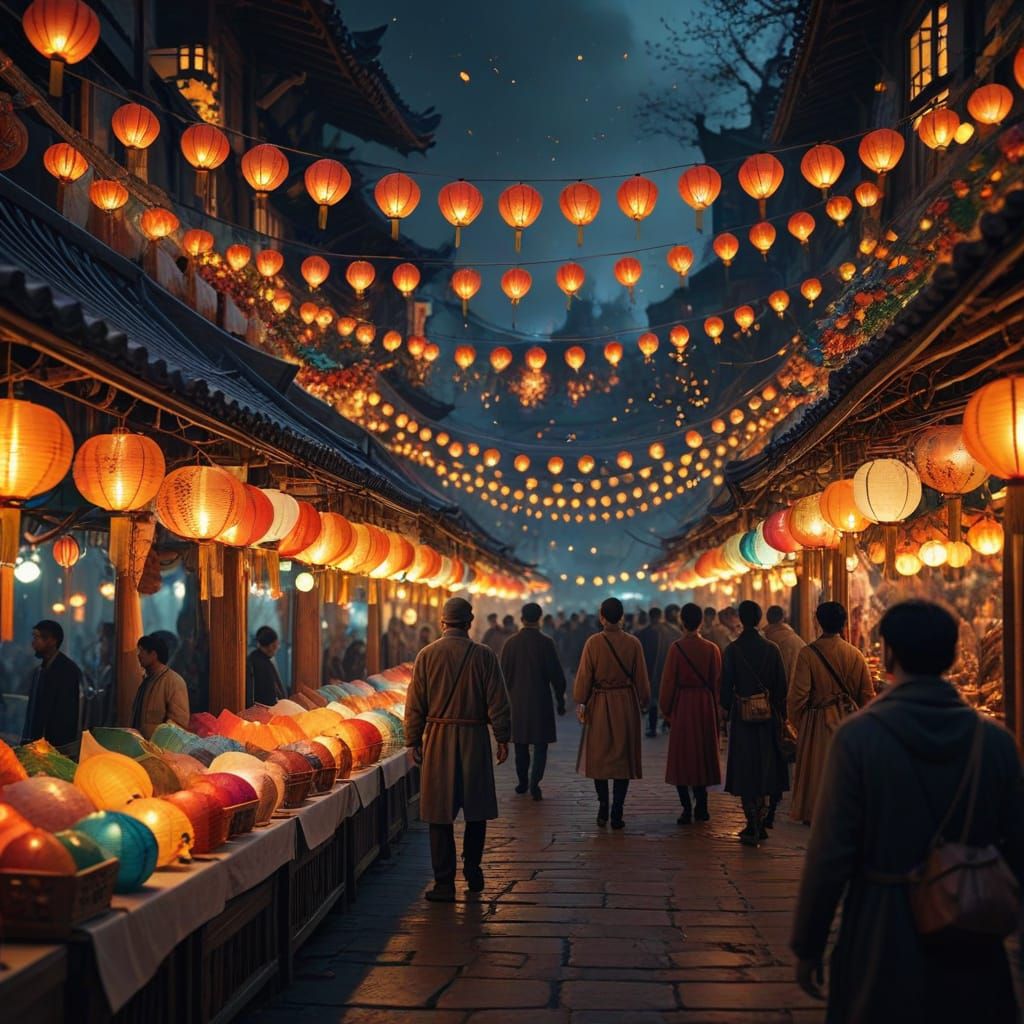 Fantasy market with lanterns  by @HistoricalViewer