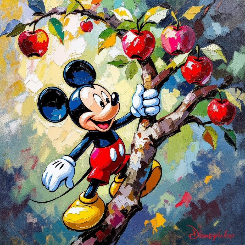 Mickey Mouse Climbs Apple Tree in Disney Village