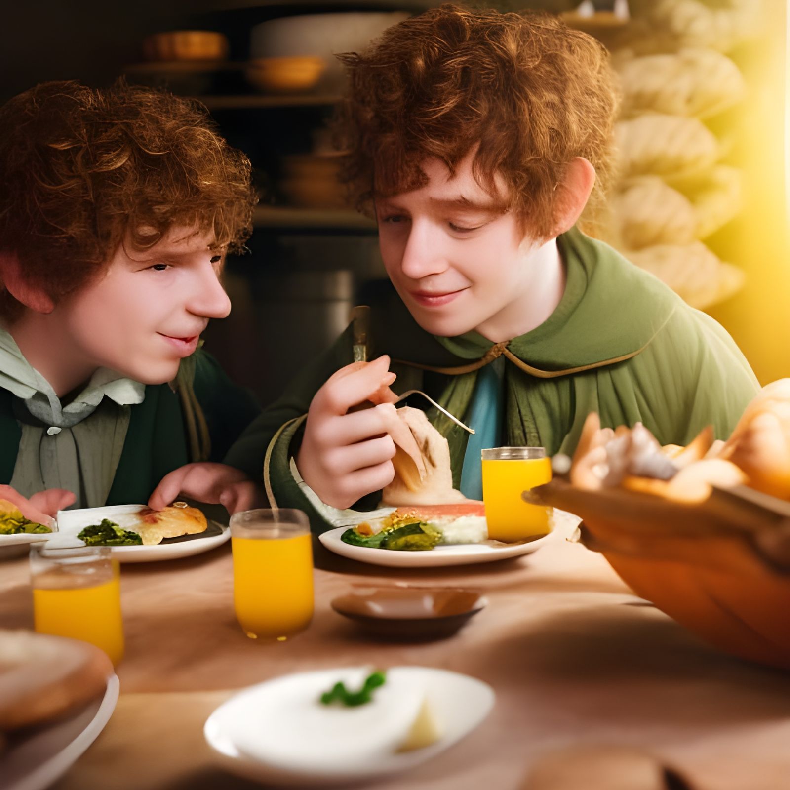 Hobbits eating second breakfast ai generated artwork nightcafe creator