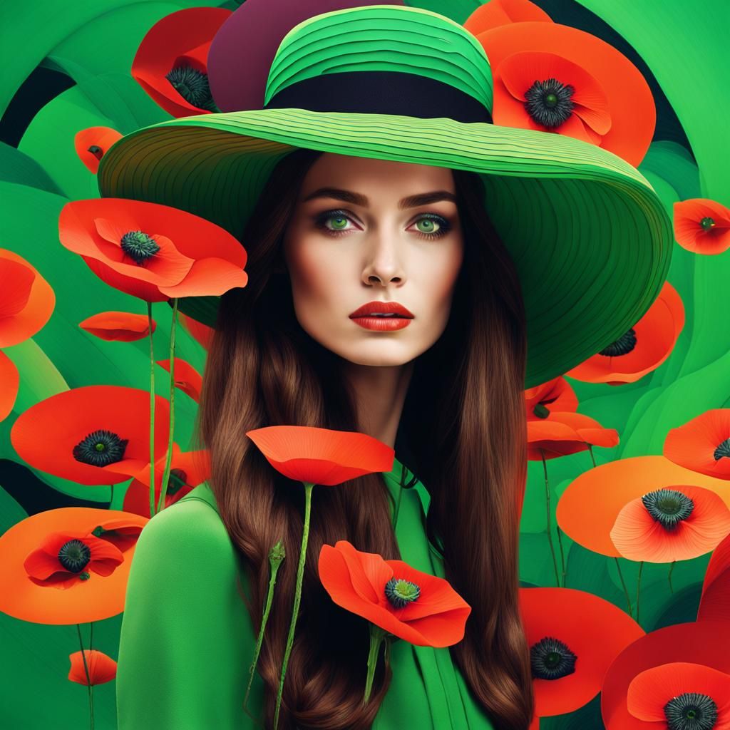 Woman with Poppy Hat in Abstract Setting
