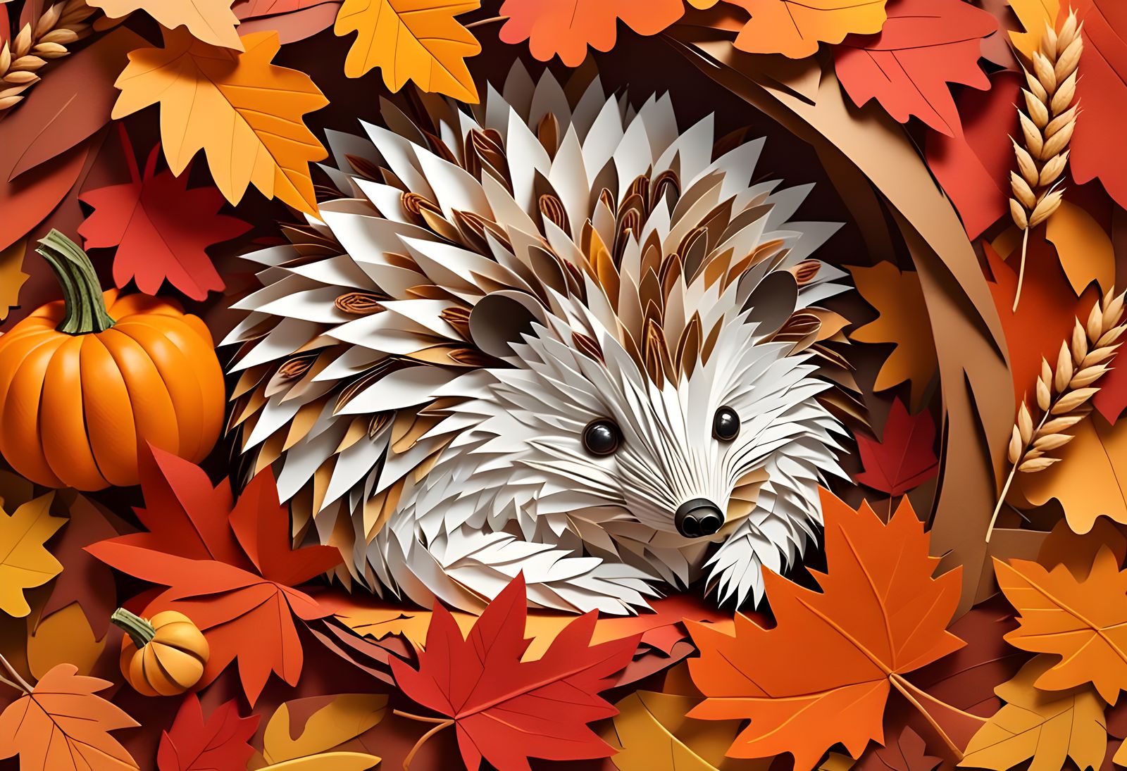 Hedgehog Curled in a Cozy Den of Autumn Leaves  by @KBunny001
