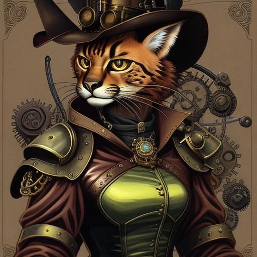 Steampunk Caracal in style of Moebius 2