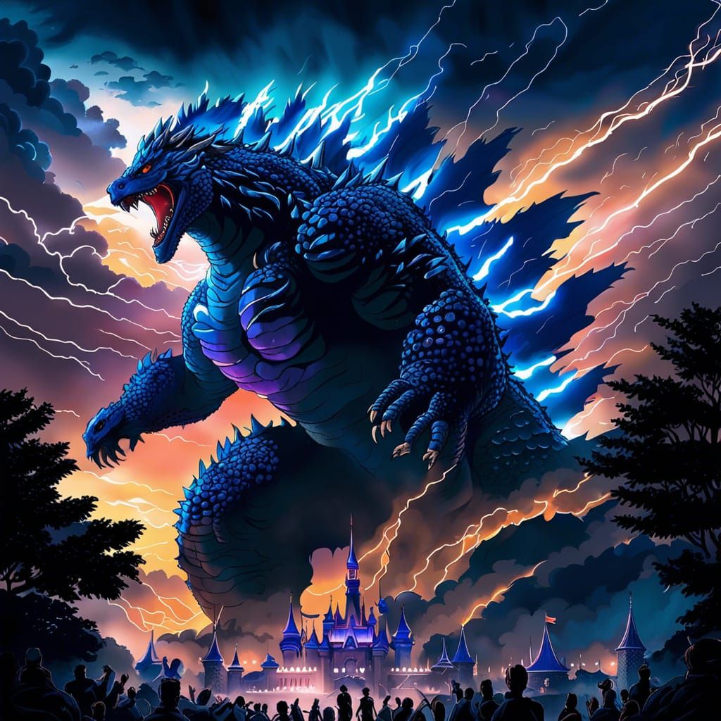 Godzilla Take A Visit To Disneyland #2 - Ai Generated Artwork 