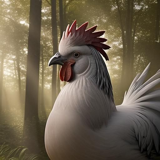 Gray Rooster in the Forest at sunrise