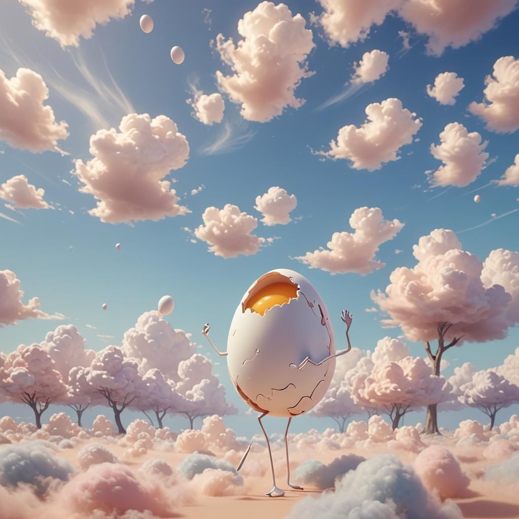 A whimsical and captivating CGI cartoon image of an egg, bro...