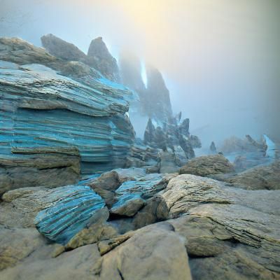 Blue rocks in the fog