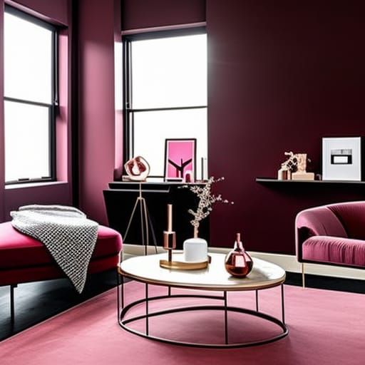 Luxurious wine red loft Apartment with wine red walls with Rosy pink