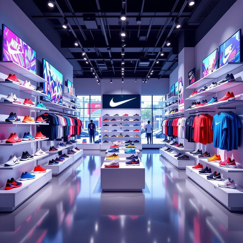 Vibrant Nike Store Interior in Concept Art Style