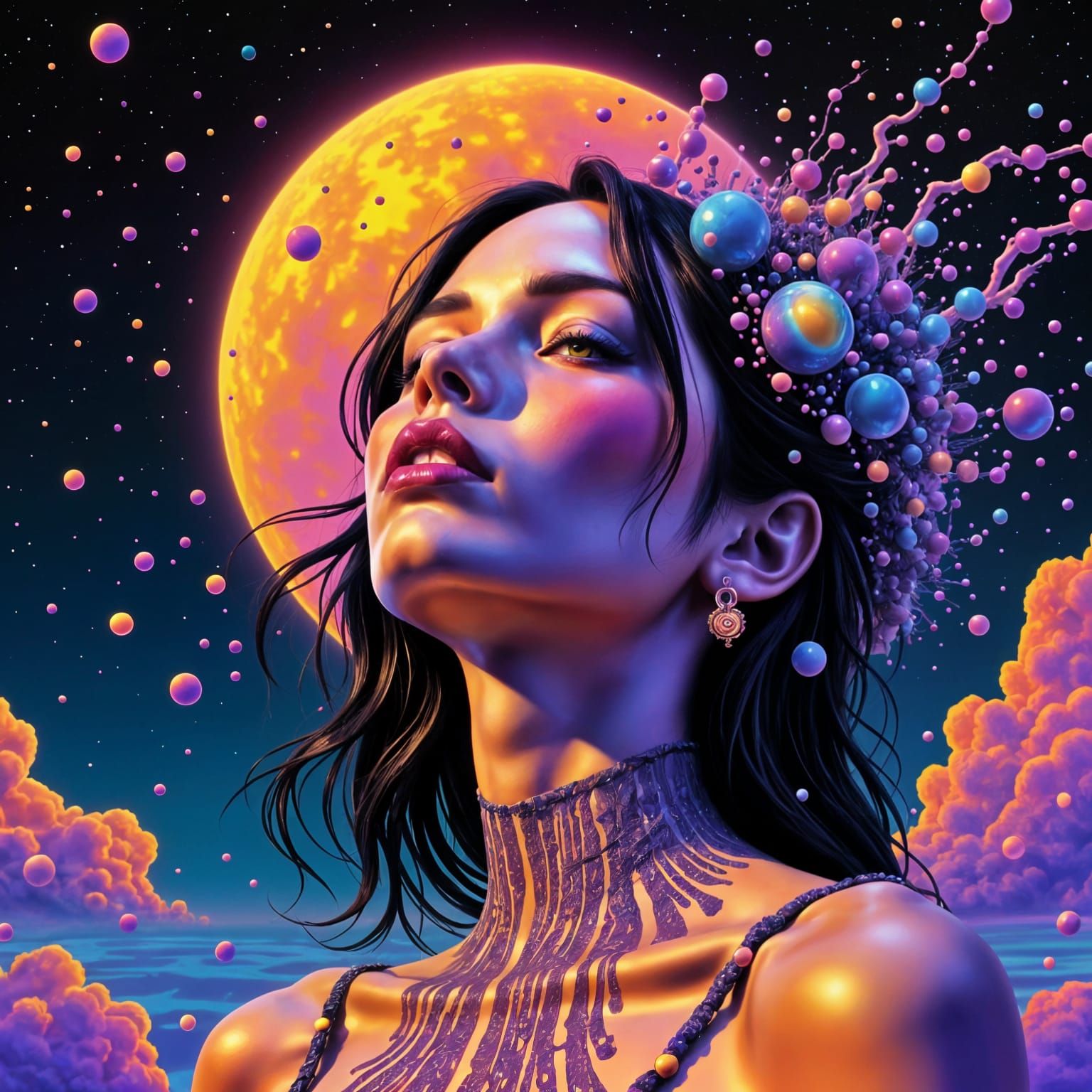 Spectrum Cosmic Serenade: Oldschool Techno Sound Trance Psychedelic Ecstasy Artwork: (UP CLOSE Portrait of a voluptuous young beauty:1.4). T...