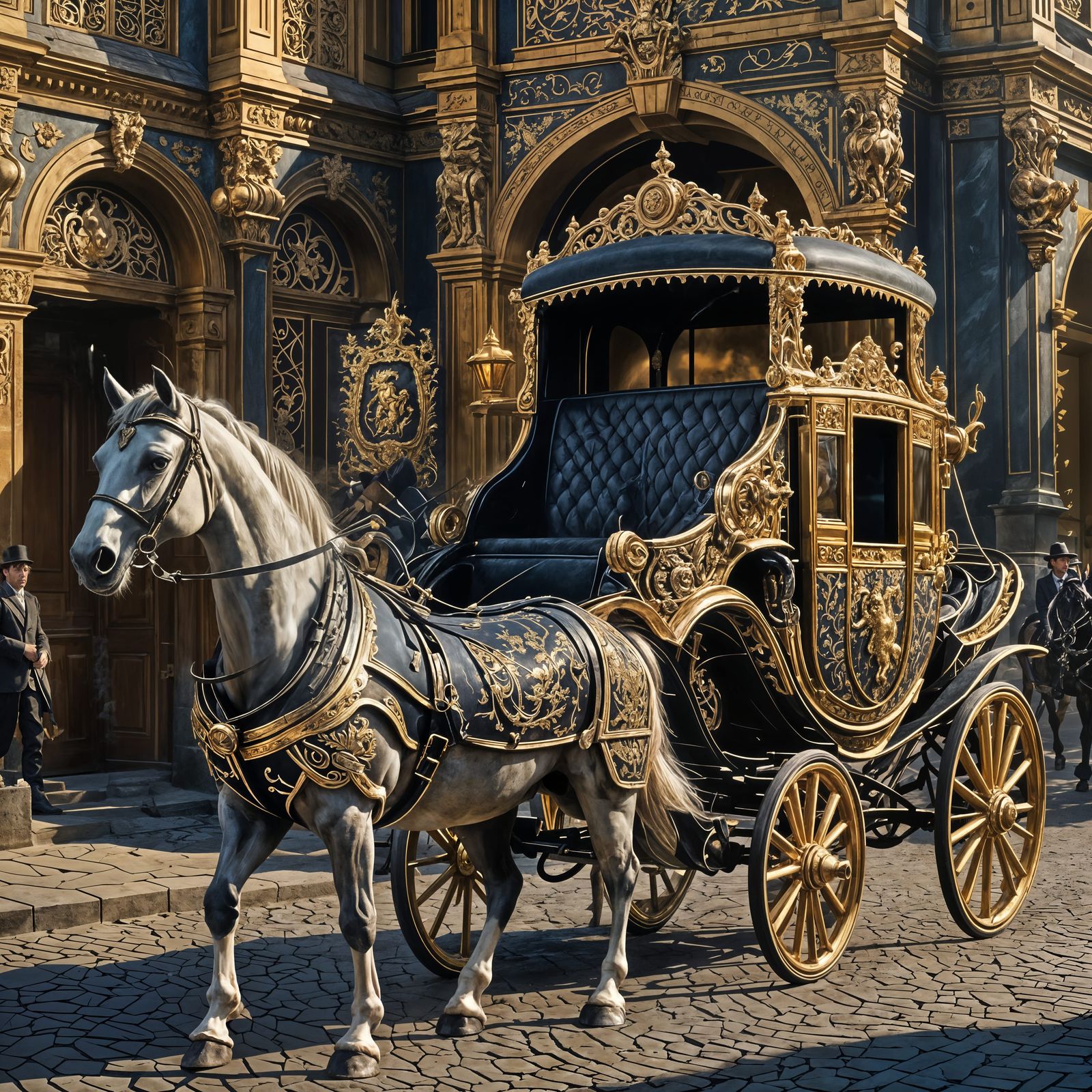 a luxurious carriage. It is decorated with gold patterns, and its doors are decorated with a coat of ...  by @Alvija