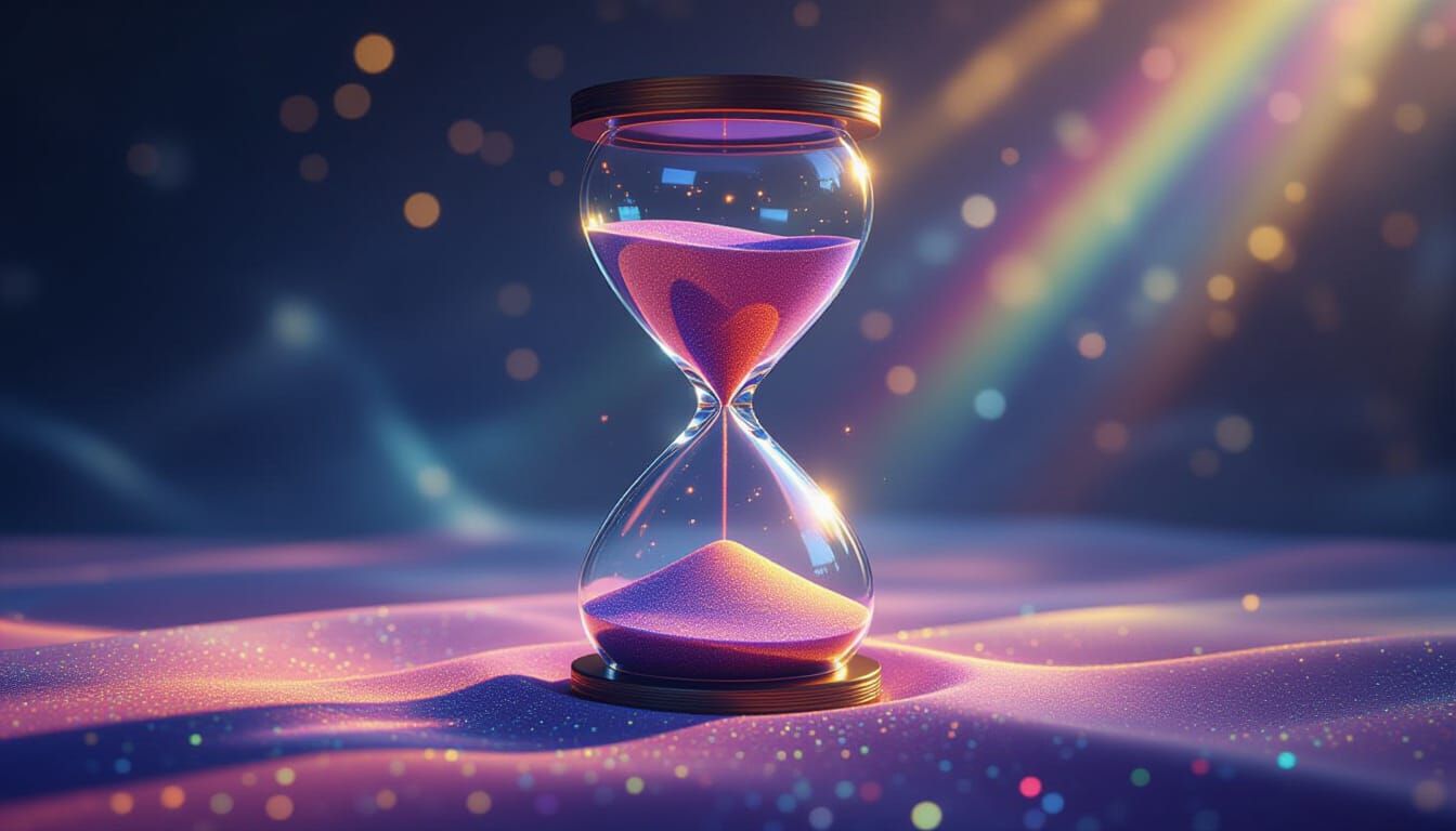 Crystal Hourglass With Rainbow Sand and Ethereal Light