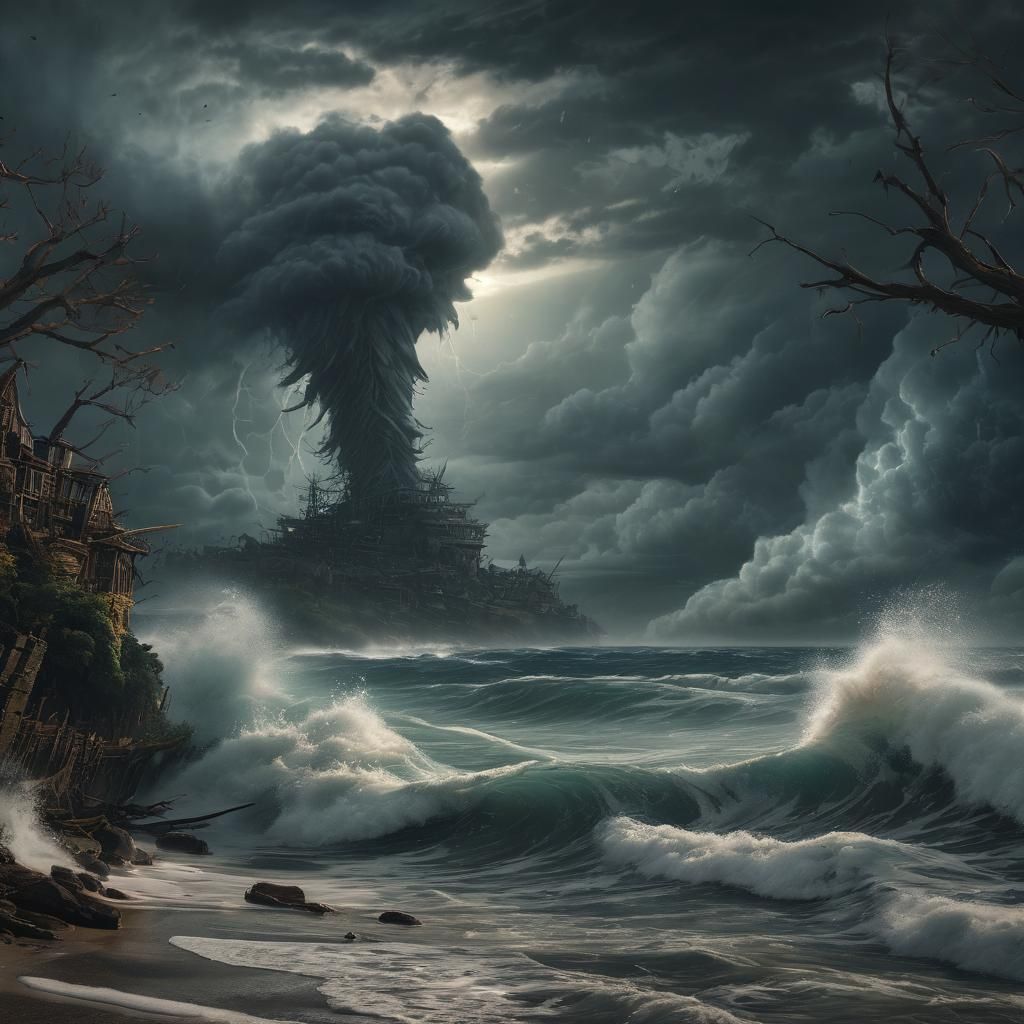 Tornado over ocean, terror on beach