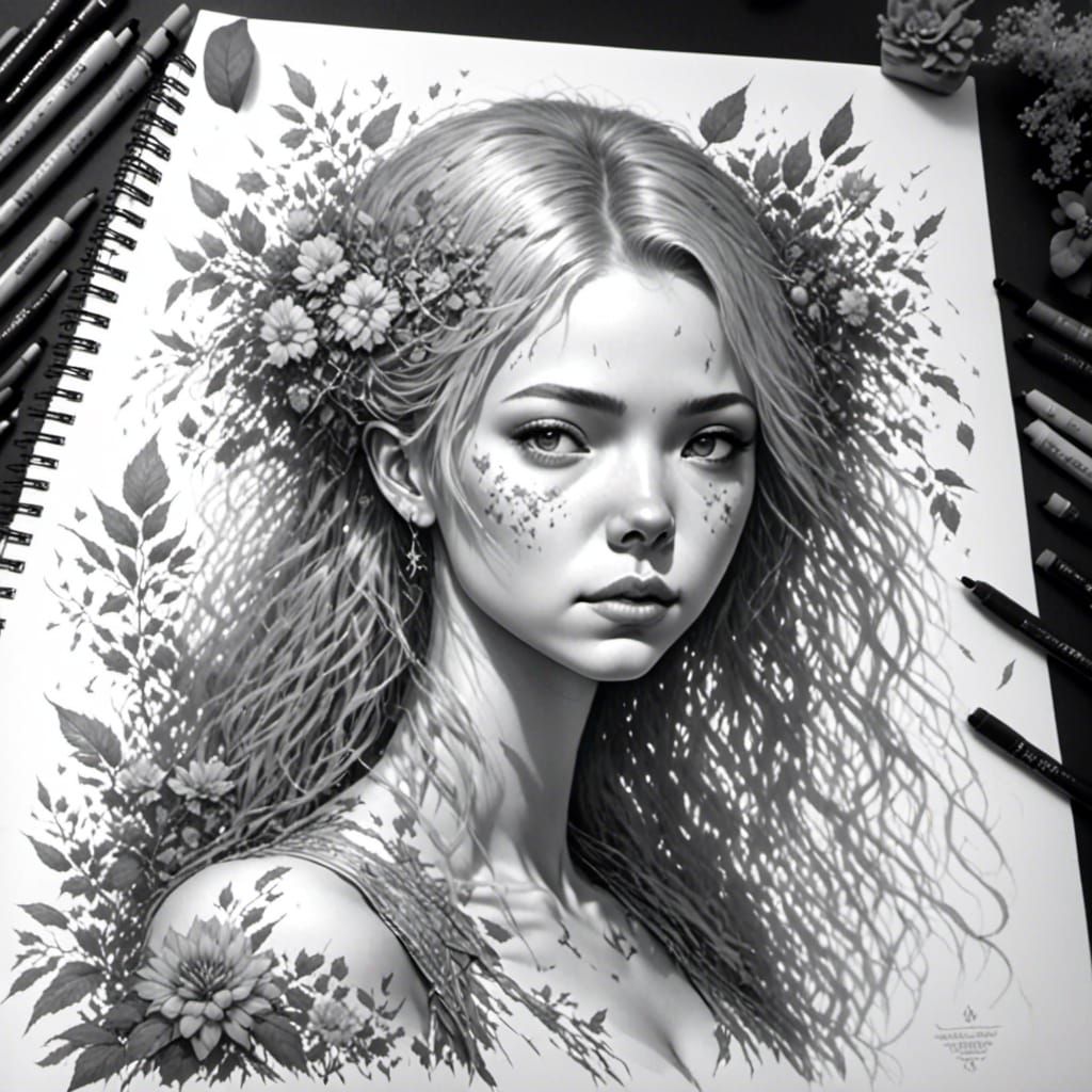 a beautiful woman, graphite, notebook, <lora:GraphiteMix:1.0>