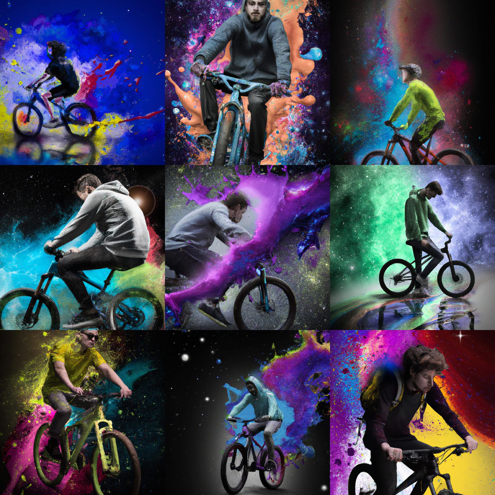 All alone in the universe riding a bike Hyperrealistic, spla...