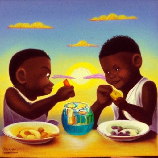 black midgets fighting over chicken and grape drink