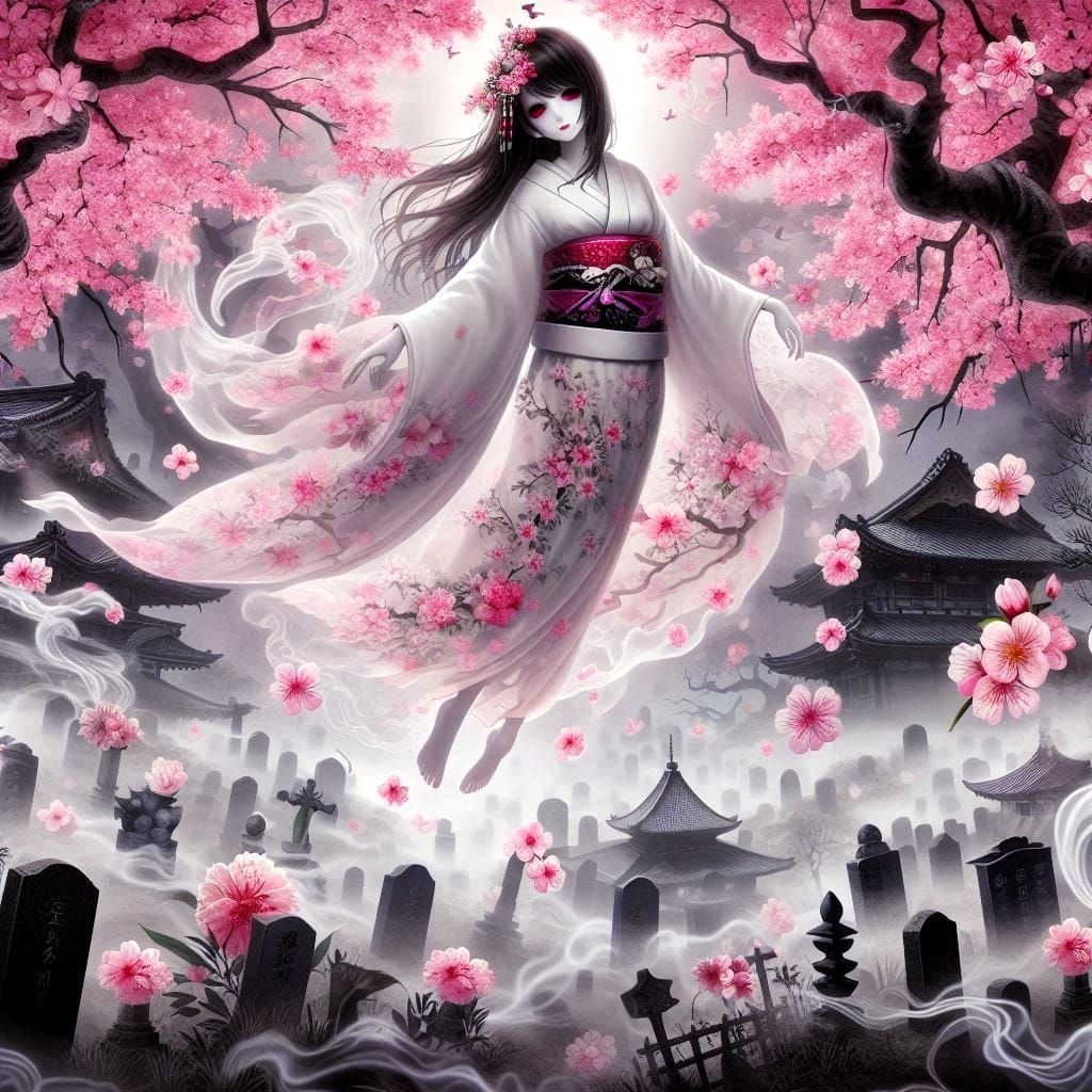 Ghost surrounded by sakura