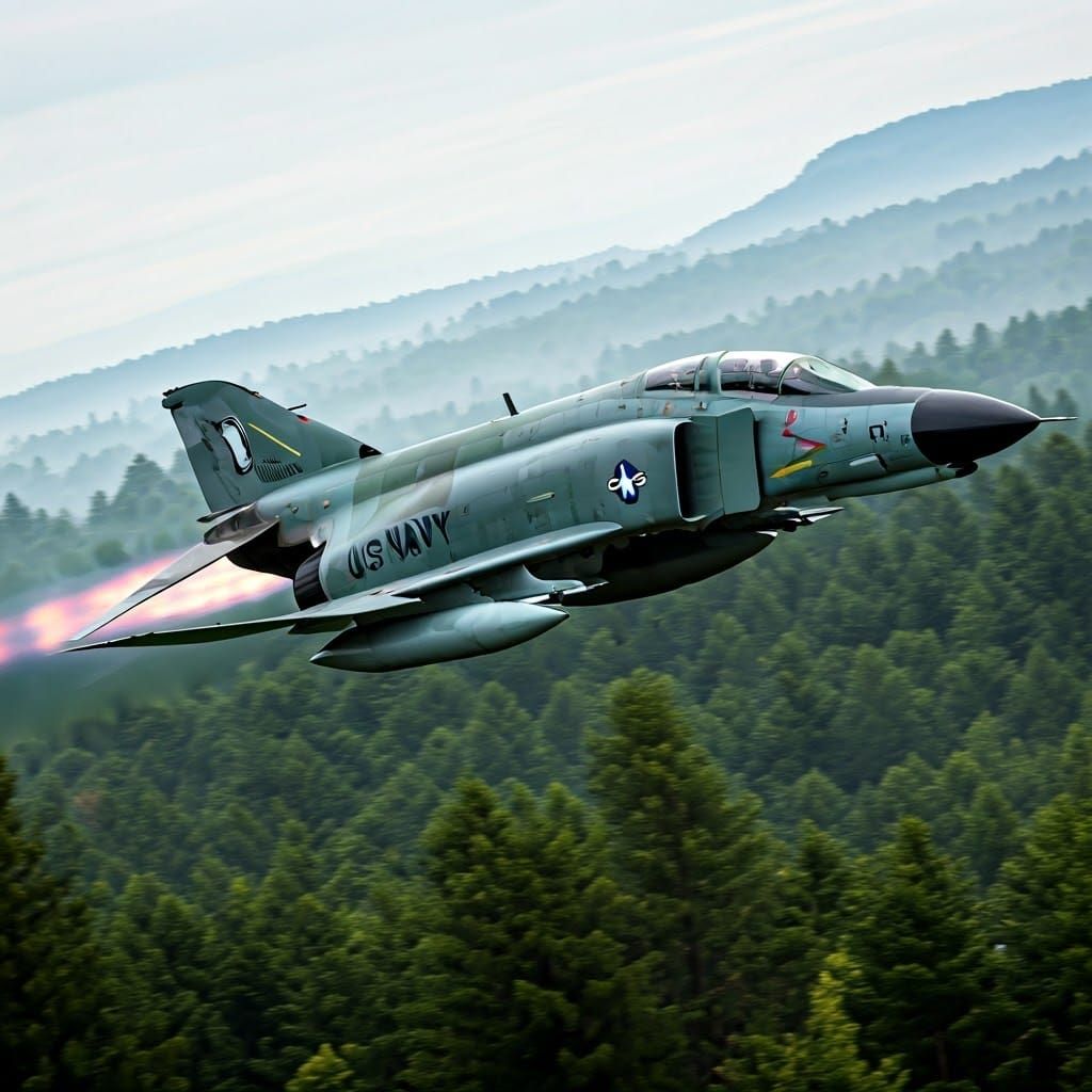 An F-4 Phantom screaming over the tree tops.