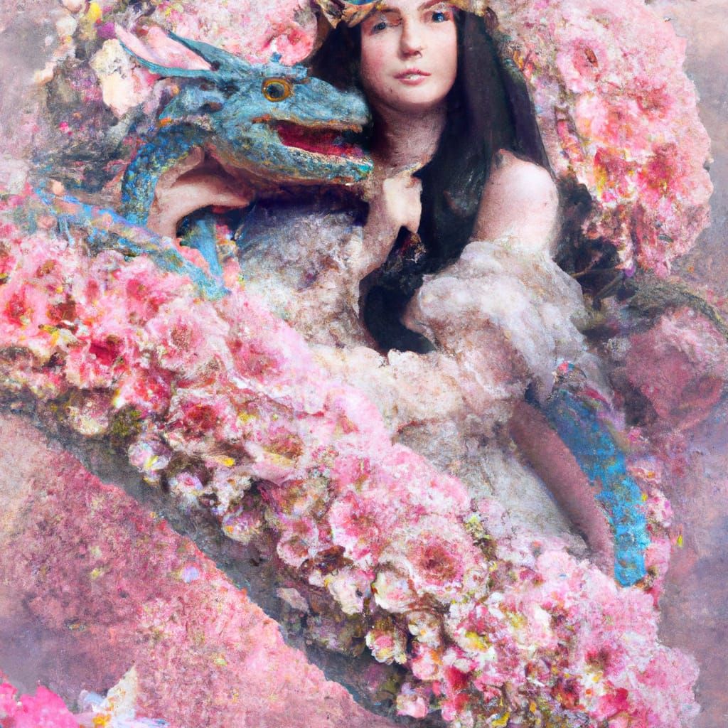 A hyper-realistic detailed image featuring a magical, fantasy scene. Central figure: a beautiful woman with flowing brown hair, adorned with...