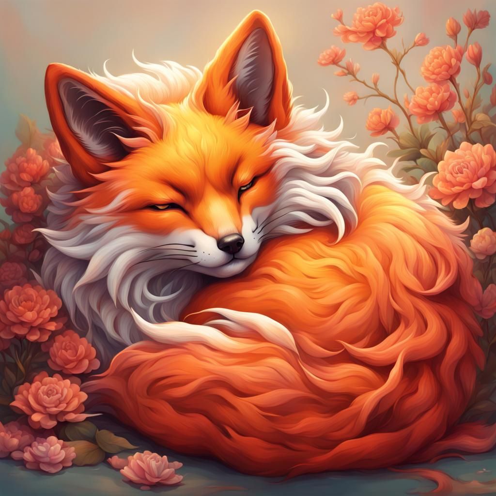 A beautiful kitsune curled up looking all cute - AI Generated Artwork ...