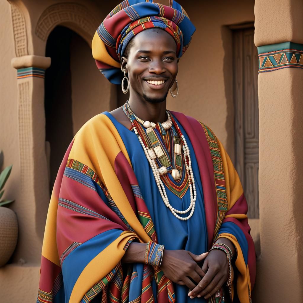 A handsome Malian citizen dons traditional regalia, proudly displaying ...