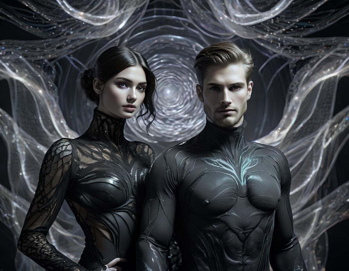 earth background man and mysterious woman pulsating with ene...