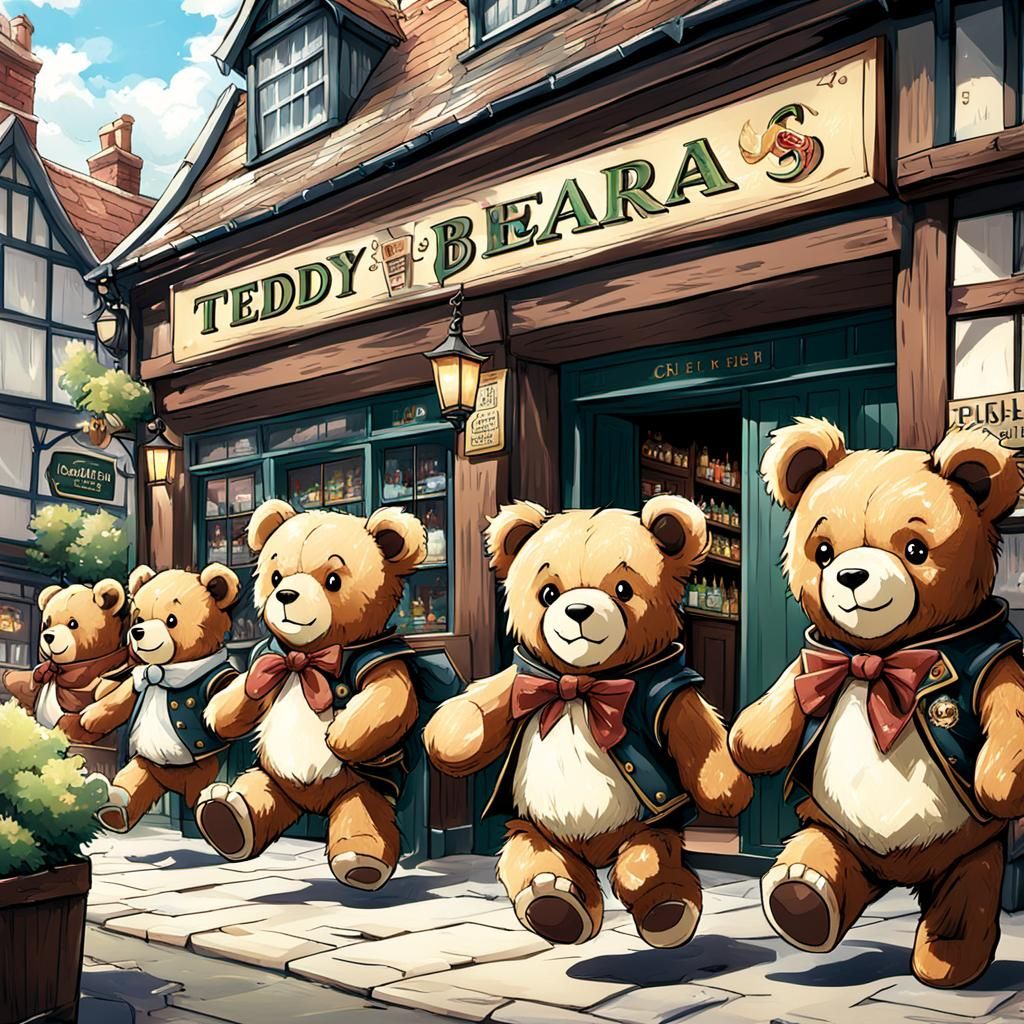 Teddy bears running an English pub