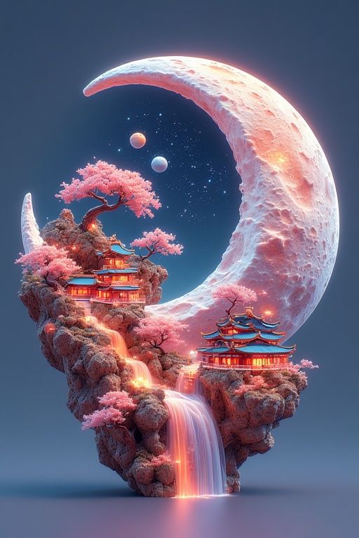 Waterfall Temple on the Moon
