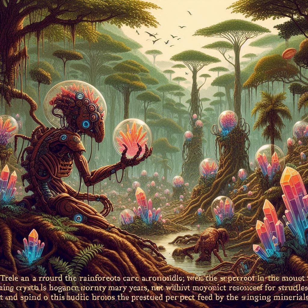 Life in and around the rainforests of Caliomix circa 2441, w...