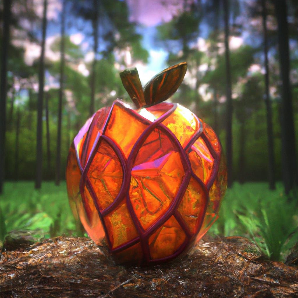 Stained Glass Peach in a Realistic Forest
