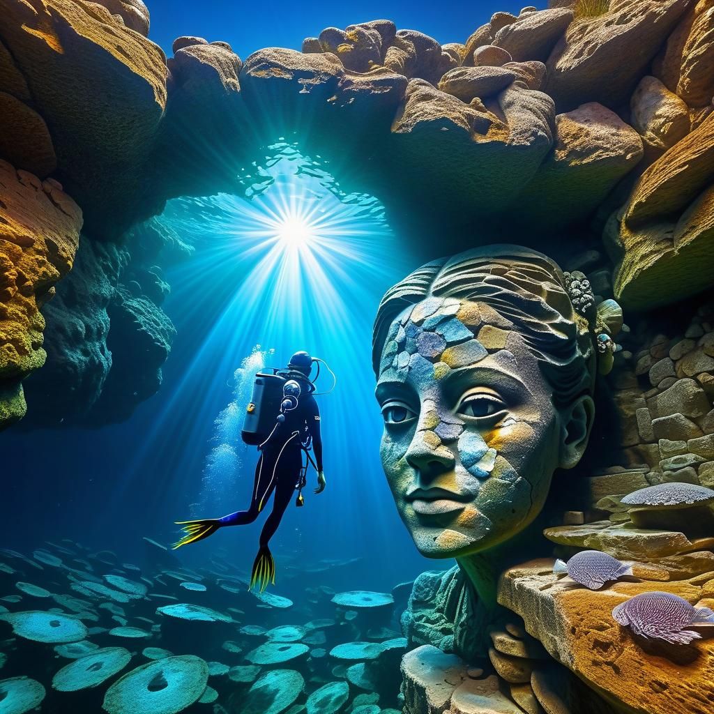 A beautifull female face carved in the rocks into the cliff ...