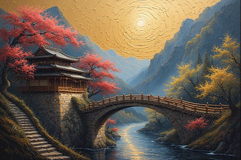 Textured gold paint behind the bridge