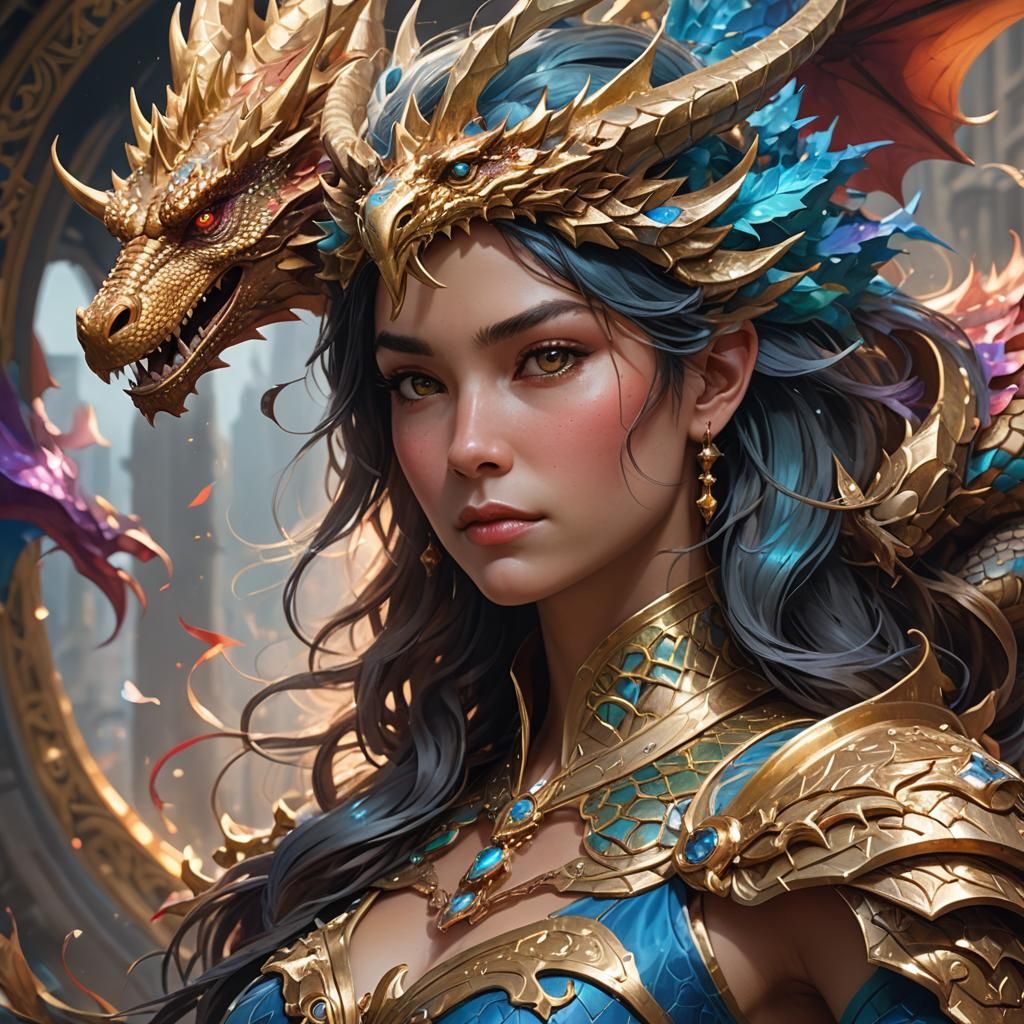 Queen Glory Dragon Portrait in Hyperdetailed Style