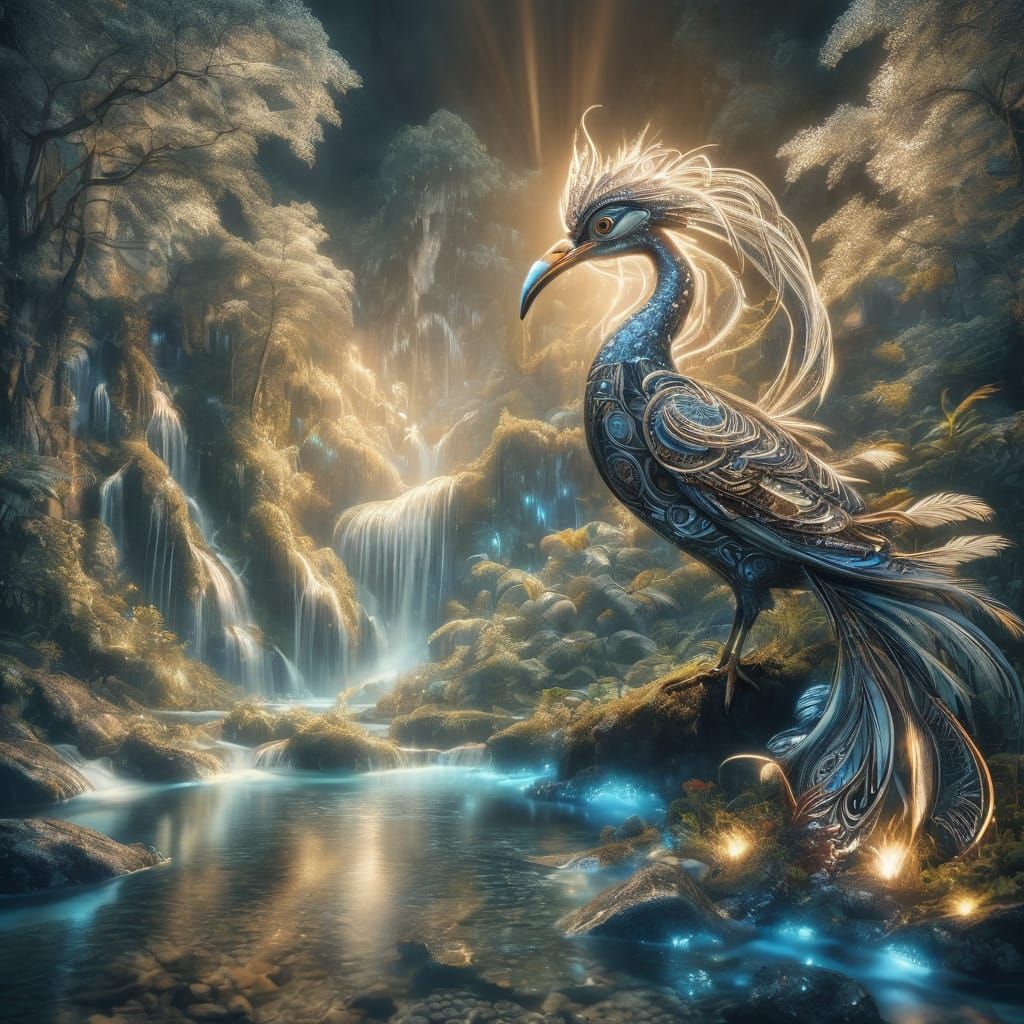 at the waterfall at night