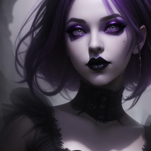 Glamorous gothic young lady with purple hair and purple eyes& purple ...